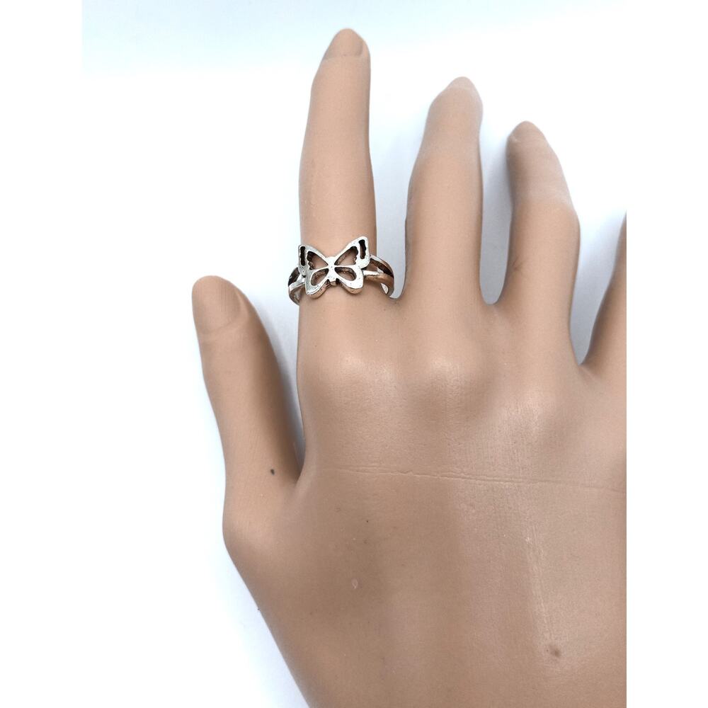 Silver Butterfly Ring Adjustable Size 8 Stainless Steel